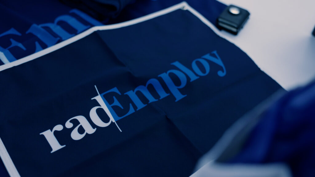 RadEmploy white and blue flag logo
